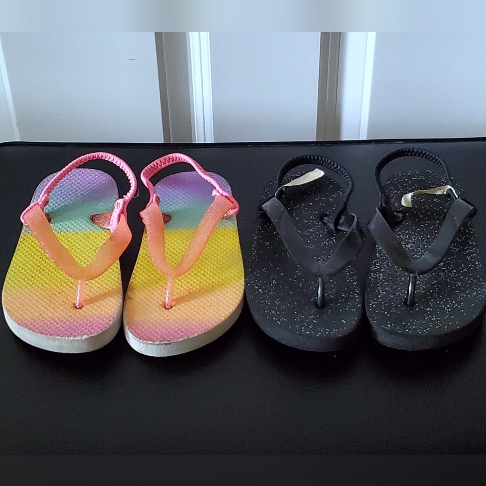 *2 Pairs* Little Girl's Sparkle Glitter Flip Flops